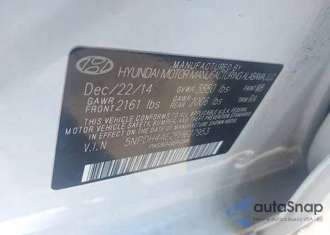 2015 Hyundai Elantra Se из США, поврежденный, VIN 5NPDH4AE2FH627953